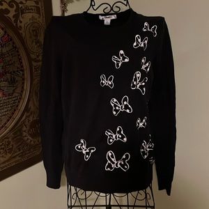 Disney Parks Minnie Mouse Black Dotted Bows Pullover Sweater Size L